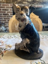 RARE ANTIQUE CREATIONS COMPANY CAST IRON MUTT w/ BONE TERRIER DOG HOME DOORSTOP picture