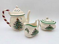 Vintage Spode Christmas Tree 5-Pc Set Teapot Coffee Creamer Sugar Dish w/ Lids picture