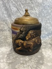 *RARE* Antique Morimura Nippon Molded Porcelain Humidor w/Lion & Lioness/EUC picture