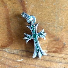 Silver 925 Tiny Fat Cross Stone Pave Pendant Chrome Hearts picture