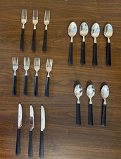 Wiltshire Flatware Black Acrylic Handles China 17 Pieces Stainless Vintage 1980s picture