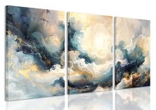 LYPHNX Framed Blue Abstract Fantasy Canvas Wall Art Minimalism Ink Painting P... picture