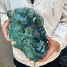 12.9lb Large NATURAL Green Cube FLUORITE Quartz Crystal Cluster Mineral Specimen picture