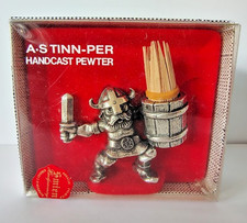 A.S Tinn-Per Handsport Tinn Norge Vtg Pewter Viking Barware Toothpick Holder NOS picture