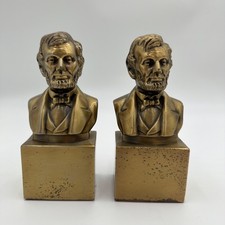 Vintage Brass President Abraham Lincoln Metal Bookends picture