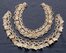 2 Antique Handmade BEIGE CROCHETED LACE COLLAR TRIM LOT Dress Making Sewing picture