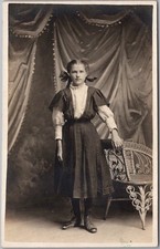 Vintage 1910s STUDIO Photo RPPC Postcard Pretty Young Woman in Homemade Dress picture