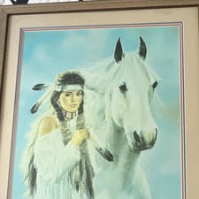 Native American Woman with White Horse Painting picture