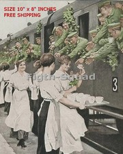 WW2 8x10 Photo Austrian Girls Serving Tea to a Train of Troops O8124 picture