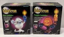 Vintage 1997 Trendmasters Hallow Scream Halloween Ghost & Pumpkin Candelabra x2 picture