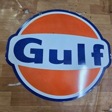 GULF 2-SIDED PORCELAIN ENAMEL SIGN 30 X 27 INCHES picture