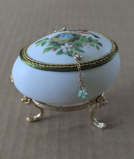 Decorated Egg Trinket Box Hinged Lid Gold Like Trim With Decorative Stand picture