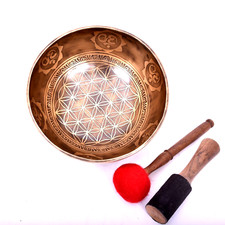 8 Inches Flower Of Life Carving Tibetan Singing Bowl - Best For Sound Healing picture