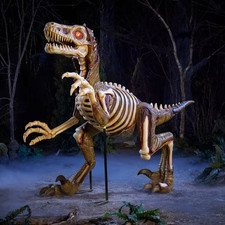 8 FT Long Grave & Bones Giant-Sized Animated LED Zombie Velociraptor picture