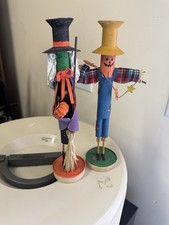 2 Vtg Handcrafted Silvestri Celebrations Halloween Candle Holders Witch&Pumpkins picture