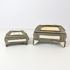 Antique Trinket Boxes Made Of Camel Bone And Brass Set Of 2 picture