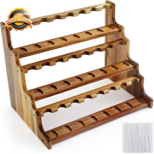 Acacia Wood Pipe Stand Holder for 24 Smoking Pipes Display Rack picture