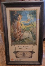 Antique 1933 Sheldon Cash Store Star Brand Shoes Advertising Calendar Framed picture