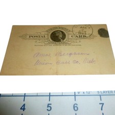 Antique 1889 US Postal Card One Cent Jefferson Clarinda IA to Union NE UX9 UX10 picture