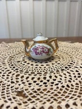 Vintage Miniature Japan Pink Floral with Gold Gilding White Teapot picture