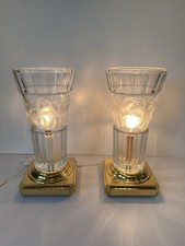 2 Vintage Clear Crystal & Frosted Hibiscus Electric Vase Style Lamp 14 1/4