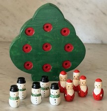 Vintage Hand-Painted Wooden Santas & Snowmen Tic-Tac-Toe Game picture