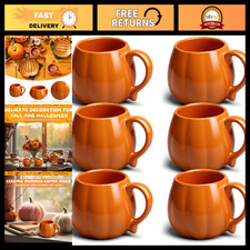 6 Pcs 14 oz Pumpkin Shape Ceramic Coffee Mugs for Fall Halloween Party Decor picture