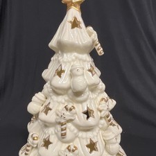 Madison Avenue 9 in Ceramic Christmas Tree Tealight Holder White/Gold, Glossy picture