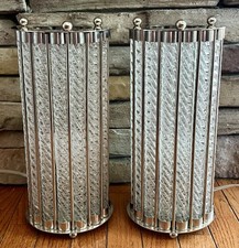 NICE Pair of Art Deco Style Twisted Glass Rod & Chrome Column Table Lamps RARE picture