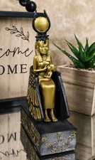 Classical Egyptian Golden Goddess Iset Isis Ra Nursing Horus Baby Figurine picture