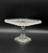 Vintage EAPG Pressed Jones & Co. Glass Diamond Grogan Square Cake Footed Stand picture