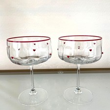 Set of 2 RED HEART Embellished Coupe Glasses Chic Valentine Barware XO New picture
