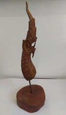 Vintage Naga Wood Carved Gilted Dragon On Wood Stand-Nice Shape 12 X 2.25 picture