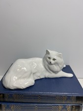 VTG Hollohaza Hungary Porcelain White Cat Figurine  picture