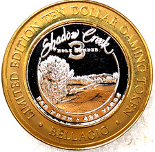 Bellagio Casino Las Vegas .999 Pure $10 Silver Strike Token Shadow Creek #3 Hole picture