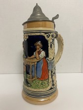 Vtg Gerz Germany 1/2L Beer Stein Pewter Lid Bavarian Tavern Relief Tankard 9