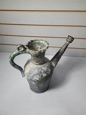Antique Tinned Copper Pitcher Vessel Middle Eastern Ewer Patina Old Pot picture