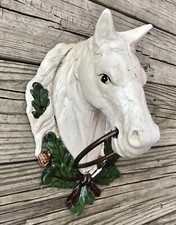 Cast Iron White Horse Head Heavy Country Hitching Ring Towel Holder, 12” x 8” picture