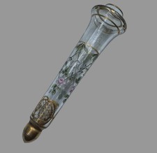 Antique 1910s-20s Glass Automobile Car Bud Vase Hand Painted Roses 8” picture
