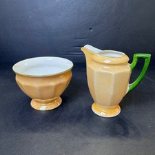 Vintage P.A.L.T. Czechoslovakia Lusterware Creamer and Sugar Set Peach Green picture