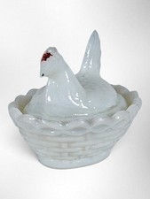 Vintage Westmoreland Milk Glass Mini Hen On Nest Trinket Dish picture