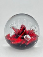 Caithness Scotland Red Moonflower Signed Paperweight Excellent Condition picture