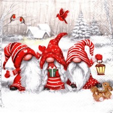 (2) Two Paper Lunch Napkins for Decoupage/Mixed Media - Three Happy Gnomes xmas picture