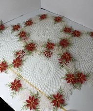Vintage Poinsettia Lace Christmas Placemats Doilies Plastic Set Of 4 Round picture