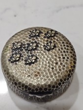Antique Vintage Silver Tone  Raised Fleur De Lis Pill Box Snuff Box picture