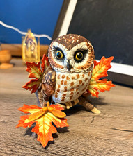 Lenox Fine Porcelain Saw Whet Owl Figurine with Fall Leaves Handcrafted picture