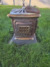 Vintage Ornate Cast Iron Parlor Wood Coal Stove Nickel Trim Restoration picture