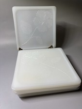 SET OF 5 MILK GLASS TILE-SHAPED GLASBAKE TRIVETS MADE BY THE MC KEE GLASS CO picture