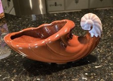 Vintage Brown Drip Glaze Planter Succulents Medium Cornucopia Shape White Tan picture