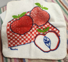 Vintage Dundee Cotton Wash Dish Cloth Apples Design Kitchen Terry Linen NEW picture